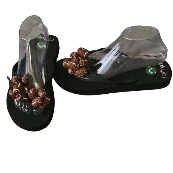 Black Football Flip Flops Size Large - Picture 1 of 2